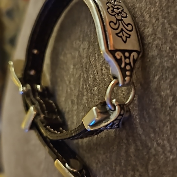 VTG BRIGHTON 1990s Floral Black Leather Belt Bracelet - Picture 3 of 9